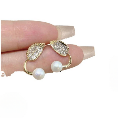 Classic Pearl Leaf Stud Earrings