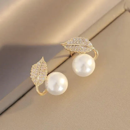 Classic Pearl Leaf Stud Earrings