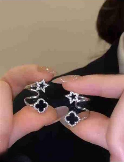 Gold Plated Clover Star Earrings | Black Crystal